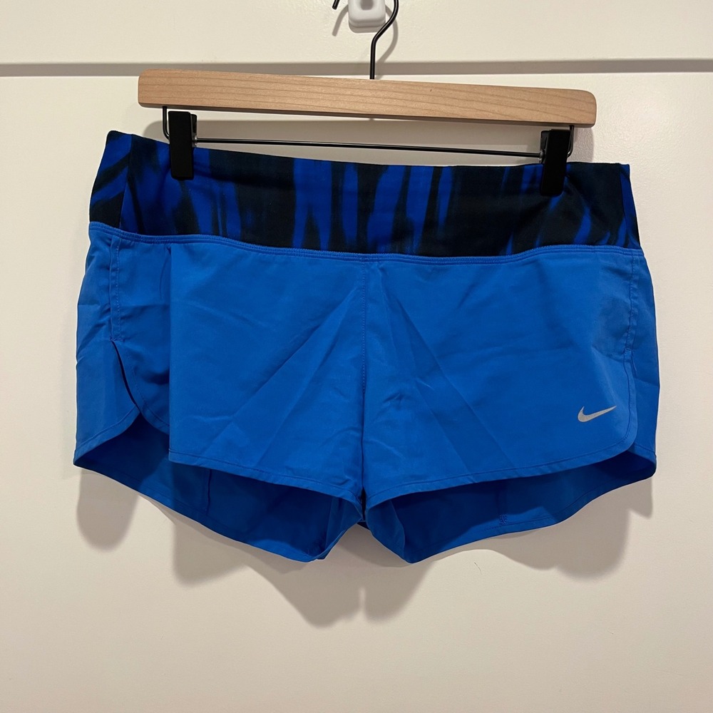 Nike Dri-FIT Running Shorts Blue Black Tiger Print Waistband Womens Medium